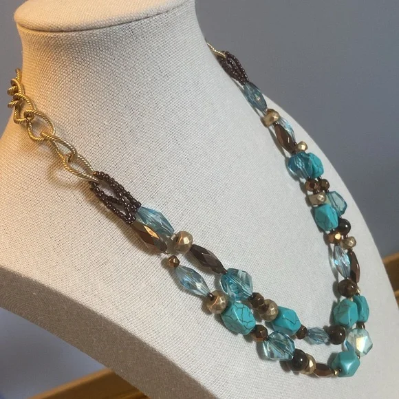 Lia Sophia Blue and Gold Double-Strand Sonora Necklace - Picture 5 of 6